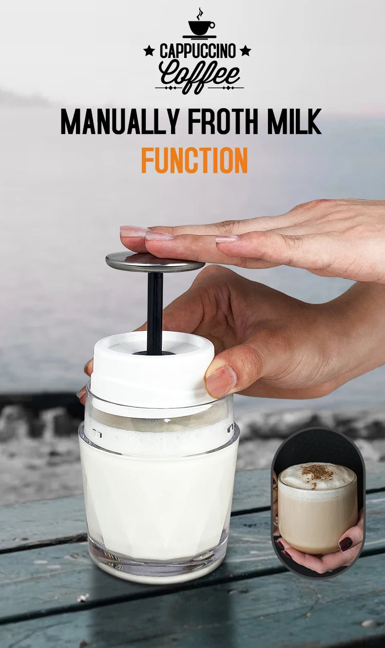 Máquina de Café Portátil Cafelffe 3 em 1, Cafeteira Manual para Cápsulas e Café Moído, Espumador de Leite, Preparador Manual para Viagens e Presentes