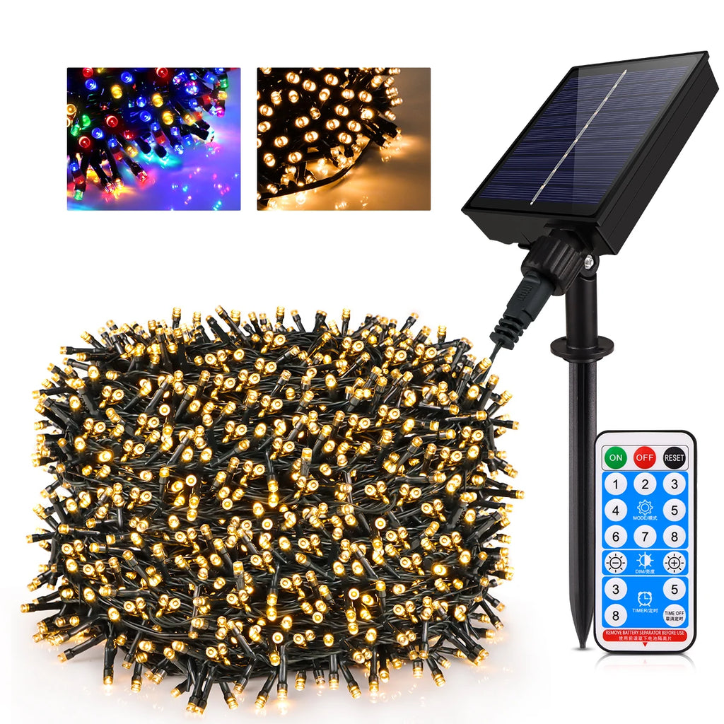 Luz Solar LED de 50m, 100m, 20m para Decoração de Jardim, Decoração Externa, Cordão de Luz de Natal, Lâmpada Solar com Bateria