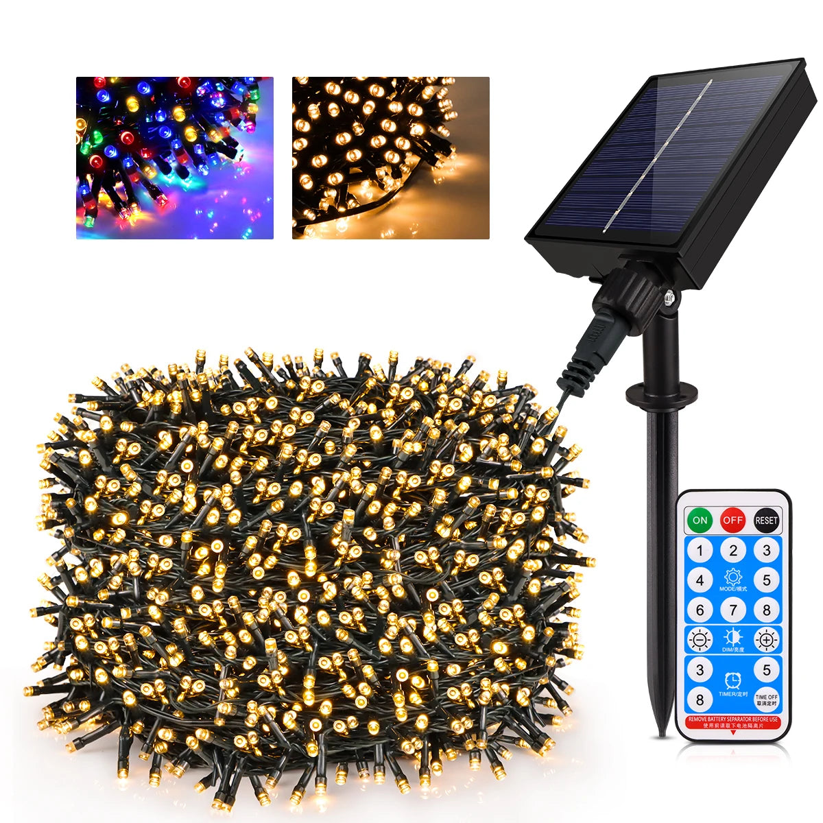Luz Solar LED de 50m, 100m, 20m para Decoração de Jardim, Decoração Externa, Cordão de Luz de Natal, Lâmpada Solar com Bateria