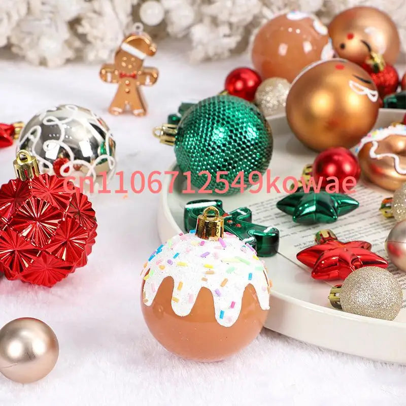 Decorações de Natal, 42 Conjuntos de Bolas de Natal Pintadas em Vermelho, Verde e Dourado, Pingentes.