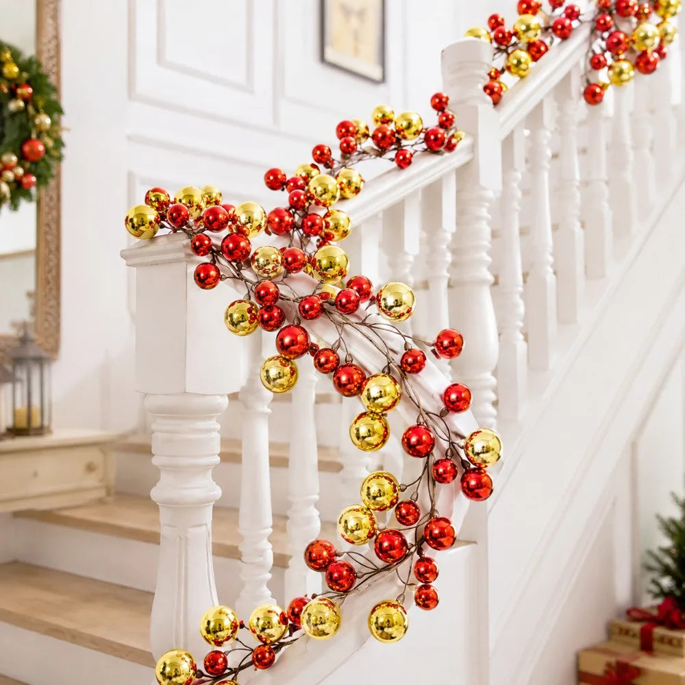 Guirlanda de Bolas Vermelhas e Douradas Longas para Decoração de Natal, Bolas de Natal Ideais para Decoração de Natal, Ano Novo e Aniversário, Decoração para Casa