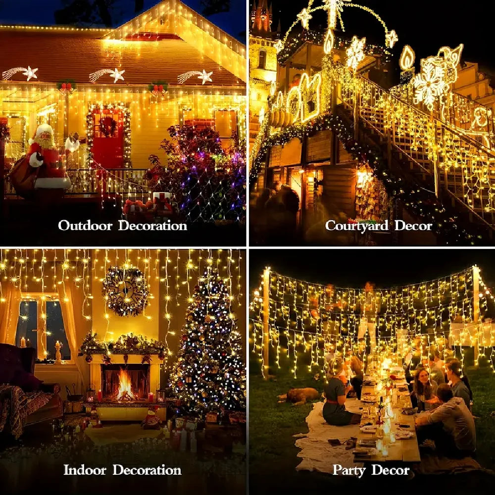 Luzes de Natal Solares em Forma de Gelo 98/162LED com 8 Modos de Iluminação para Jardim, Pátio, Casamento, Festa, Gazebo, Decoração de Natal IP65