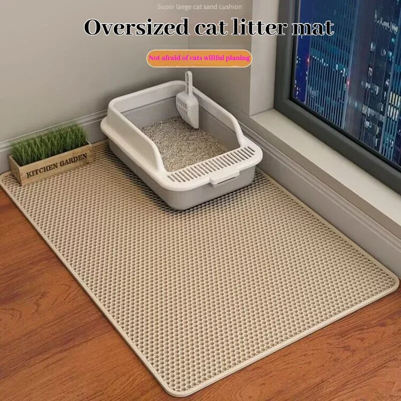 Tapete de areia para gatos, design de 2 camadas, tecnologia premium de captura de areia, base à prova d'água, protetor de piso antiderrapante para animais de estimação para gatinhos internos