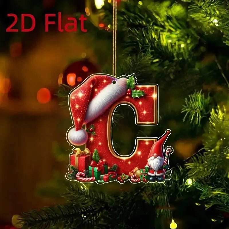 Enfeite de Natal com 26 letras, pingente plano para pendurar, ornamento personalizado, decoração festiva para árvore de Natal, presente para festas de fim de ano.