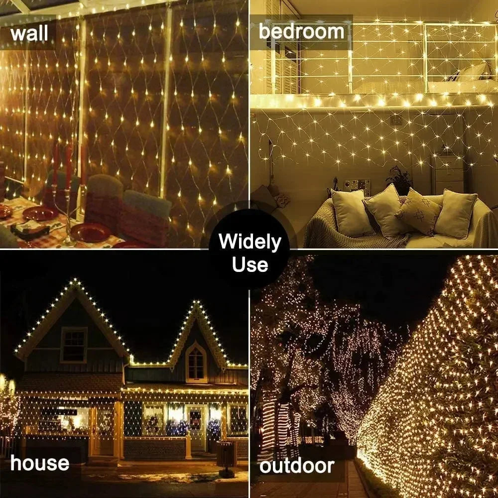Decorações de natal lâmpada led rede de pesca luz ao ar livre à prova dwaterproof água rua árvore decoração luz festival casamento malha luz