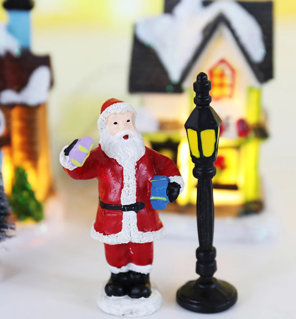 Enfeite de casa em miniatura de resina para o Natal, decoração de mesa com tema de aldeia natalina, casa em miniatura, cena em miniatura, decoração para festas de fim de ano.