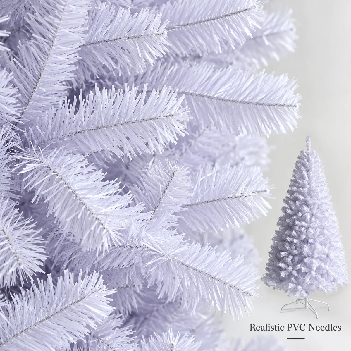 Árvore de Natal artificial branca, totalmente em PVC, 120-240 cm, com ramos densos, suporte de metal opcional, luzes quentes, decoração de Natal para casa.