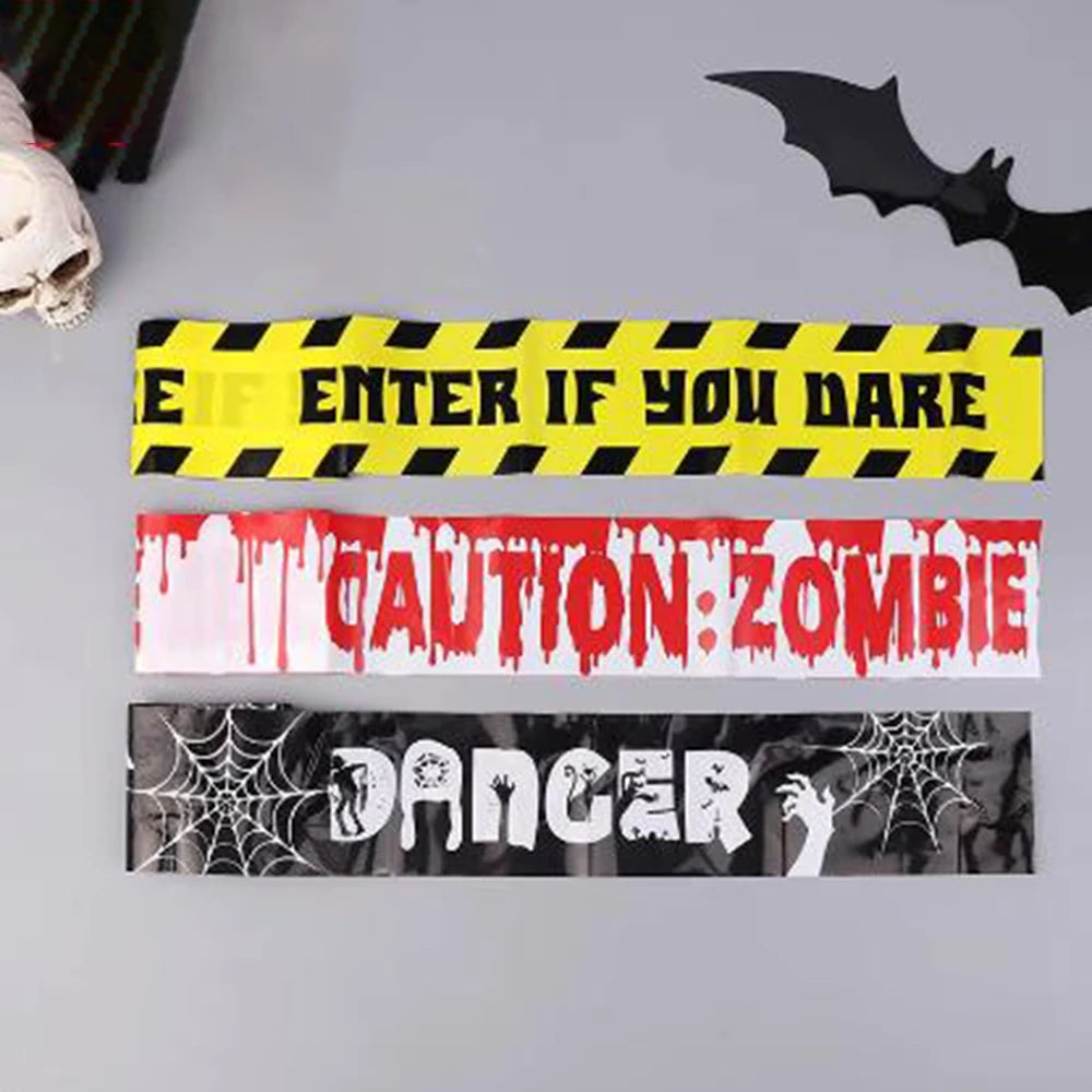 Halloween Party Decoração Warning Tape, fita cuidado assustador, Roll Hazard, interior, ao ar livre, assustador, DIY Prop Decorações