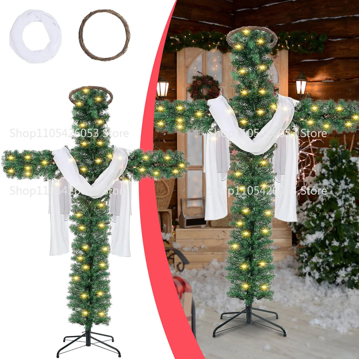 Decoração de interiores de Natal, árvore de Natal, cruz, árvore de Páscoa