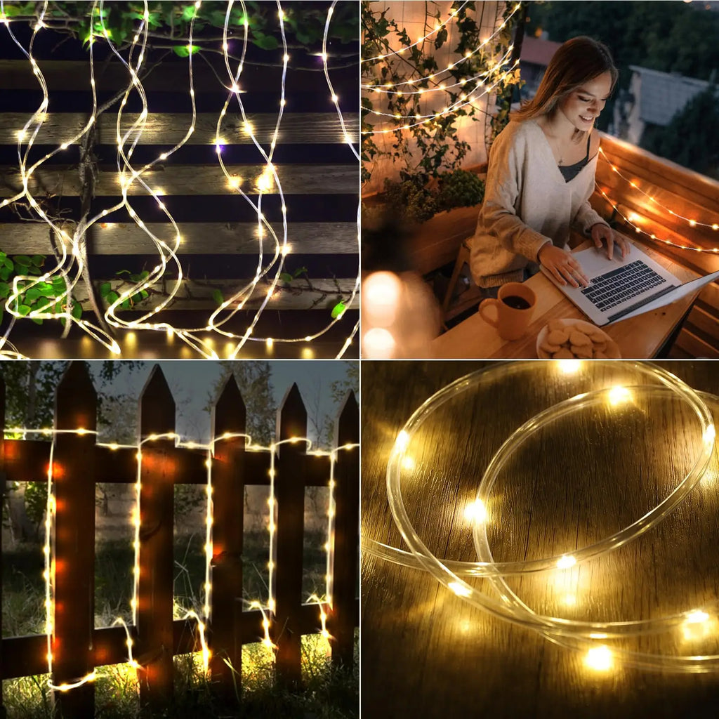 Luzes de Cordão Solar 200 LED à Prova d'Água para Exterior, Luzes de Fada Alimentadas por Energia Solar com 8 Modos para Decoração de Natal em Jardim, Quintal e Árvore
