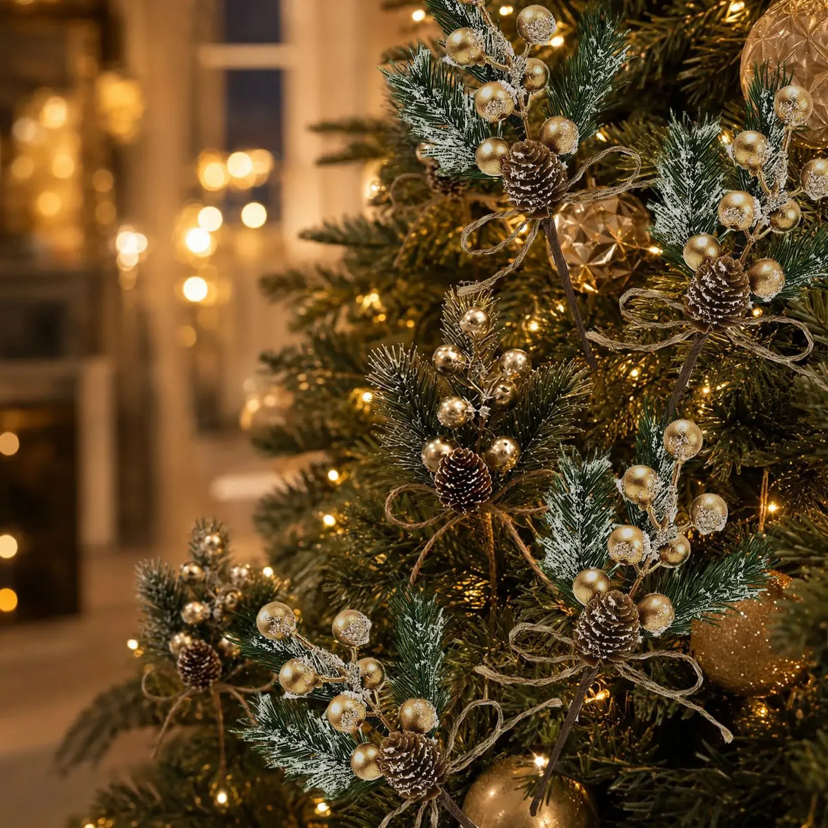 Galhos Artificiais de Frutas Vermelhas e Pinhas para Guirlandas de Natal, Enfeites para Árvore de Natal, Ramos de Pinheiro Perene