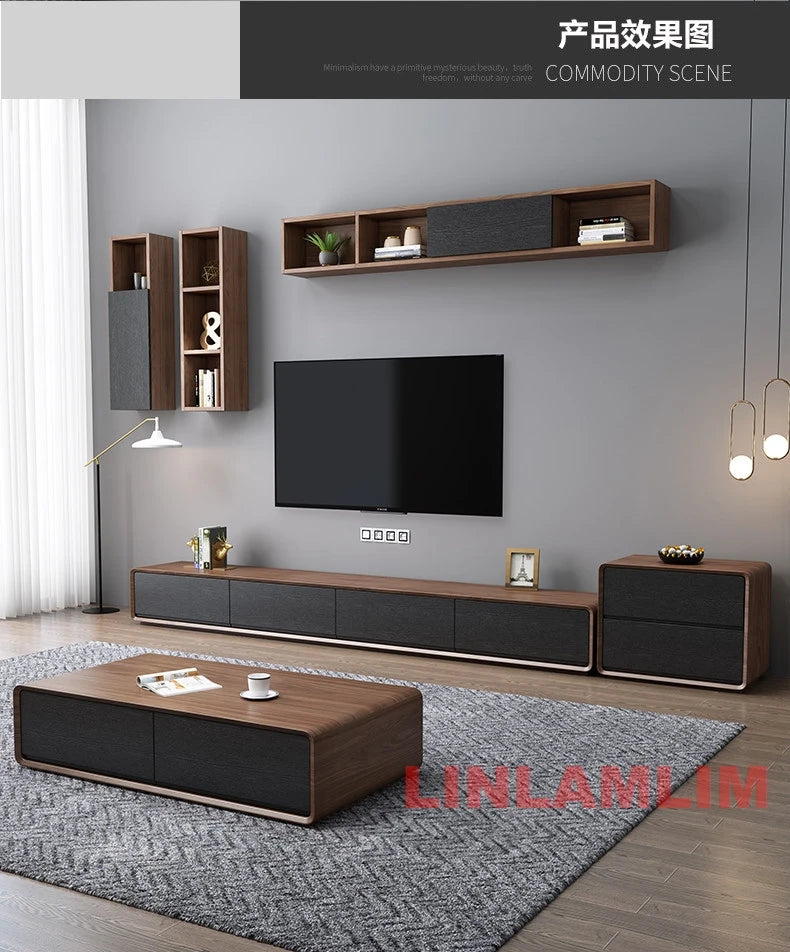 Conjunto de Móveis Modernos Brancos para Sala de Estar, Mesa de Café e Rack para TV com Armários de Armazenamento, Conjunto de Centro de Entretenimento Contemporâneo