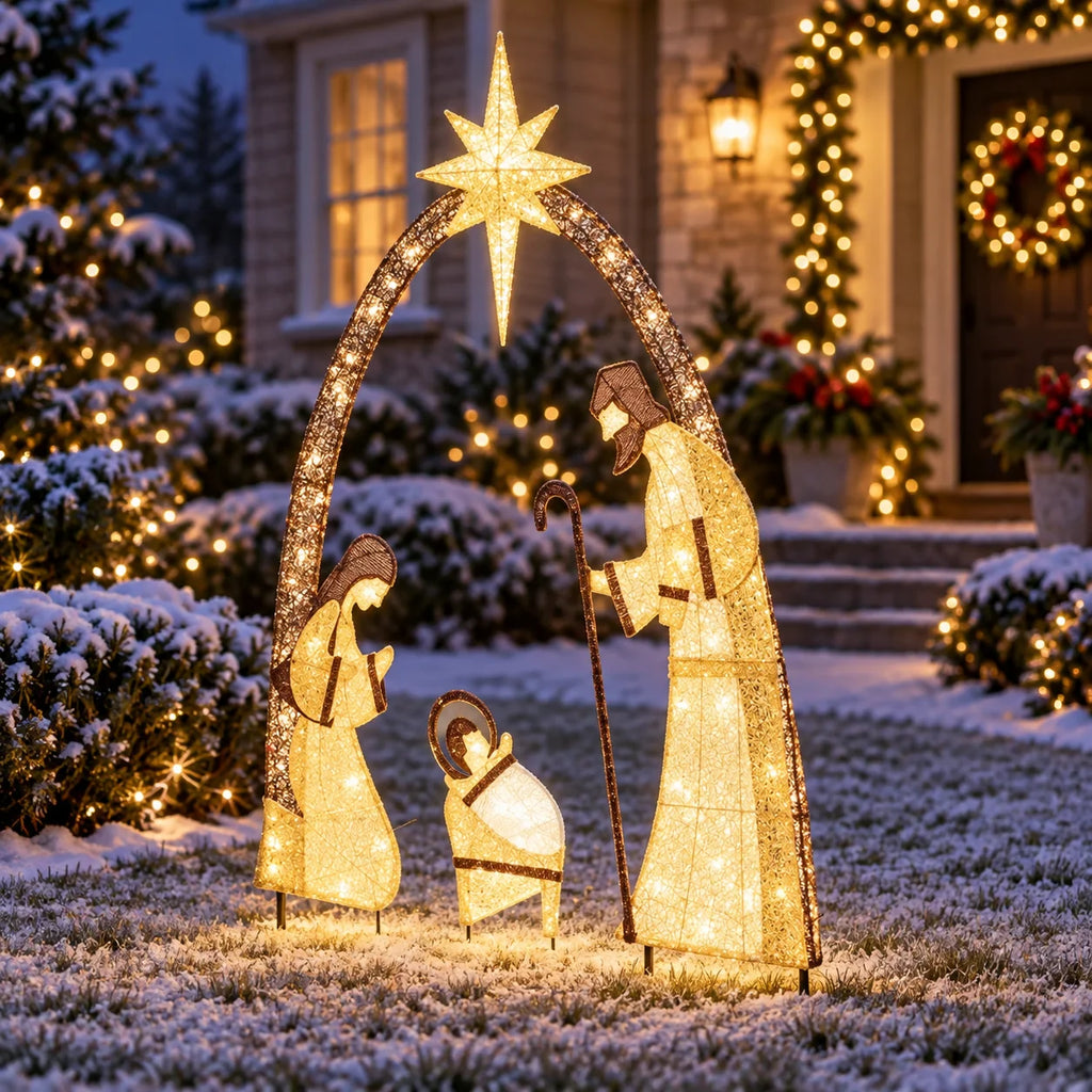 Presilha de Natal com Iluminação LED para Jardim, Decoração de Natal para Gramado, Presilha de Presépio, Enfeite de Natal, Decoração de Ano Novo