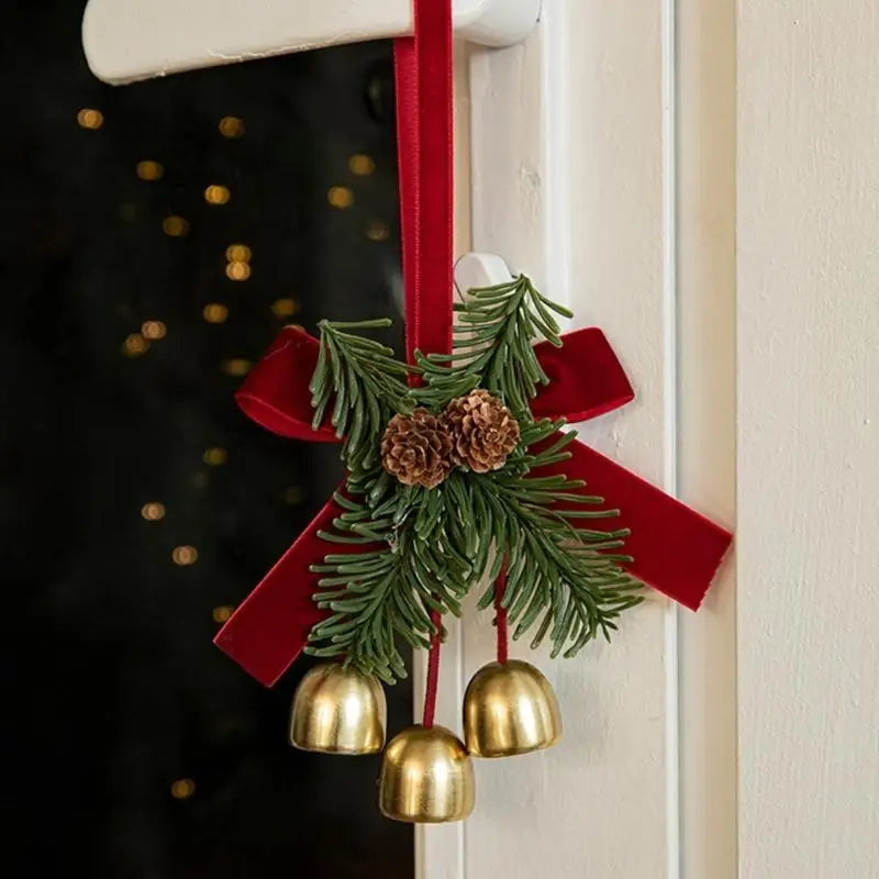 E8bd veludos bowknot pinha sinos árvore pendurado ornamento decoração para casa