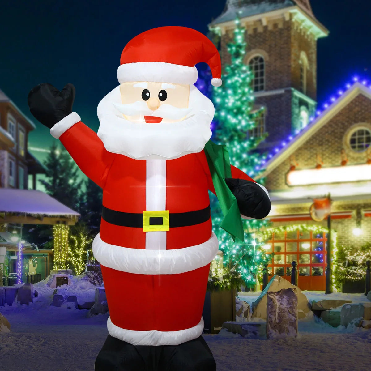 Decorações infláveis de natal-homem de gengibre, boneco de neve brilhante, boneco de neve de ramo, saco de presente boneco de neve decorações de gramado com luz LED
