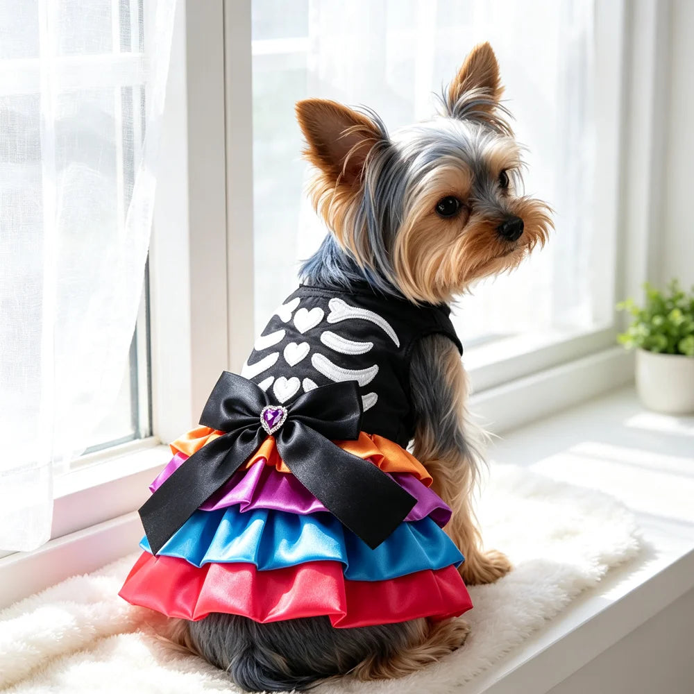 Fantasias de Halloween para Cães: Vestido Elegante para Pets com Saia Tutu – Colete para Cadelas de Outono/Inverno, para Poodles e Raças Pequenas, Gatos