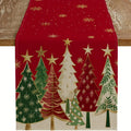 Decoração de mesa festiva retangular de corredor de mesa de Natal, design de árvores de Natal vermelhas e flocos de neve para toalha de mesa de férias