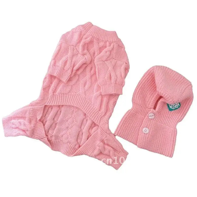 Outono e inverno animal de estimação quatro pernas de malha quente pernas quatro macacão cão chapéu camisola conjunto casaco filhote de cachorro calças gato roupas de pelúcia com