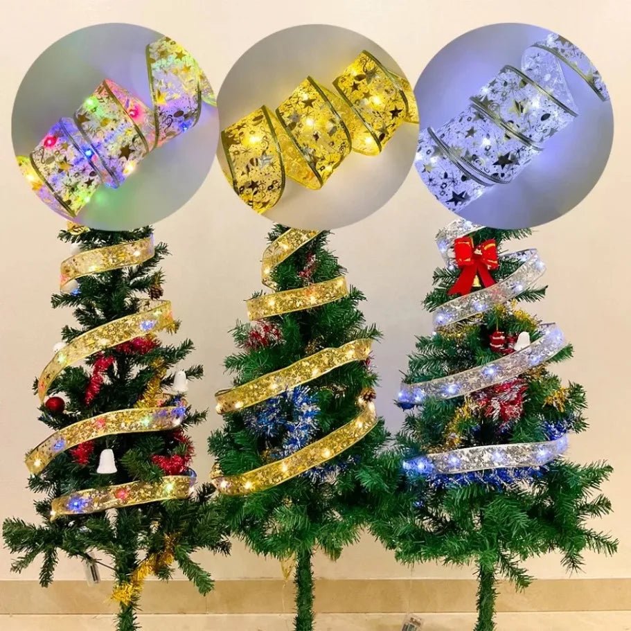 Luzes de Natal em Fita LED, Luzes de Cordão de 1 a 10M, Lâmpada de Fita com Glitter em Forma de Floco de Neve para Decoração de Árvore de Natal e Festas