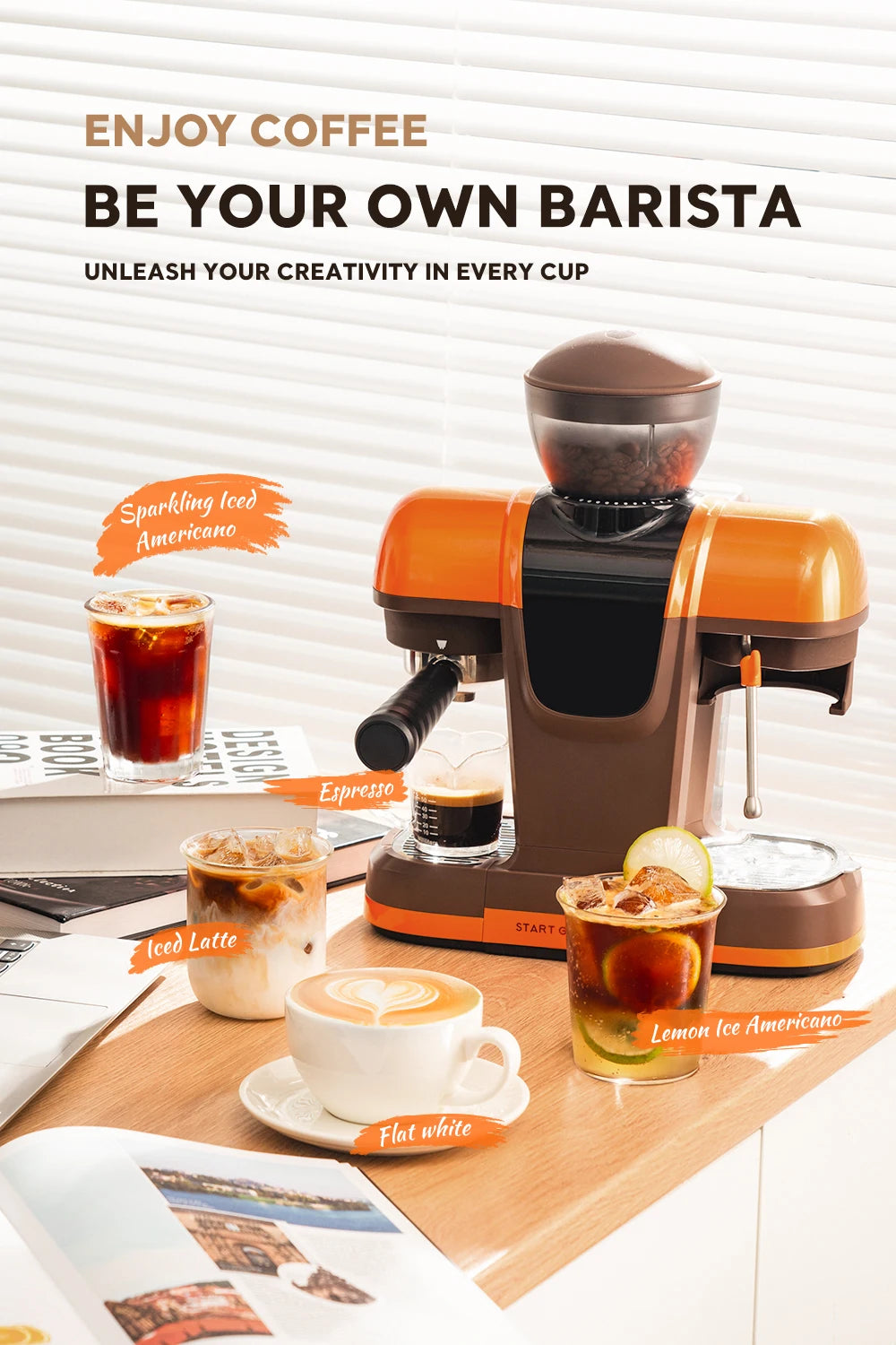 Máquina de Café Espresso Semi Automática I Cafilas 19 Bar com Moedor de Grãos para Cappuccino e Latte com Sistema de Espuma de Leite