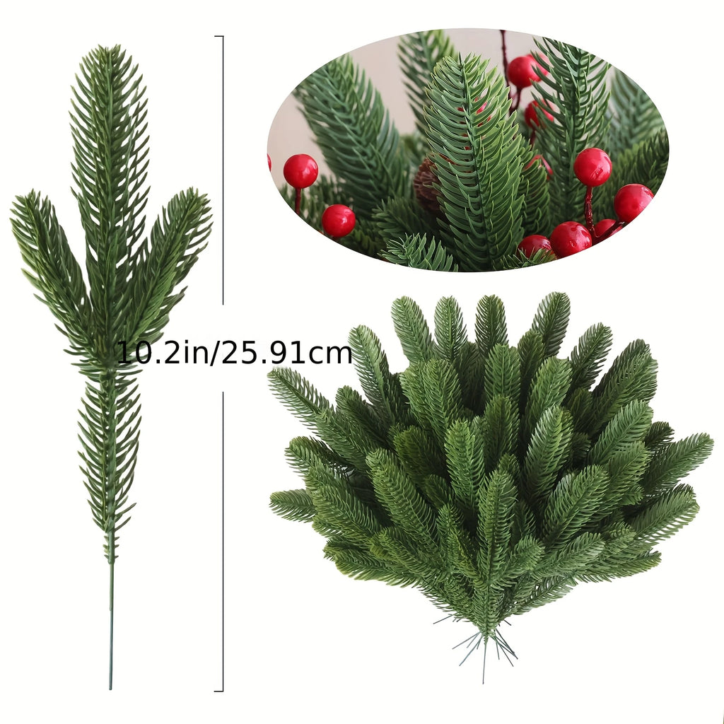 Seleção de 60 Árvores de Pinheiro Artificiais, com Ramos de Pinheiro Verde de Plástico para Decoração de Natal DIY, Plantas de Mesa para o Inverno