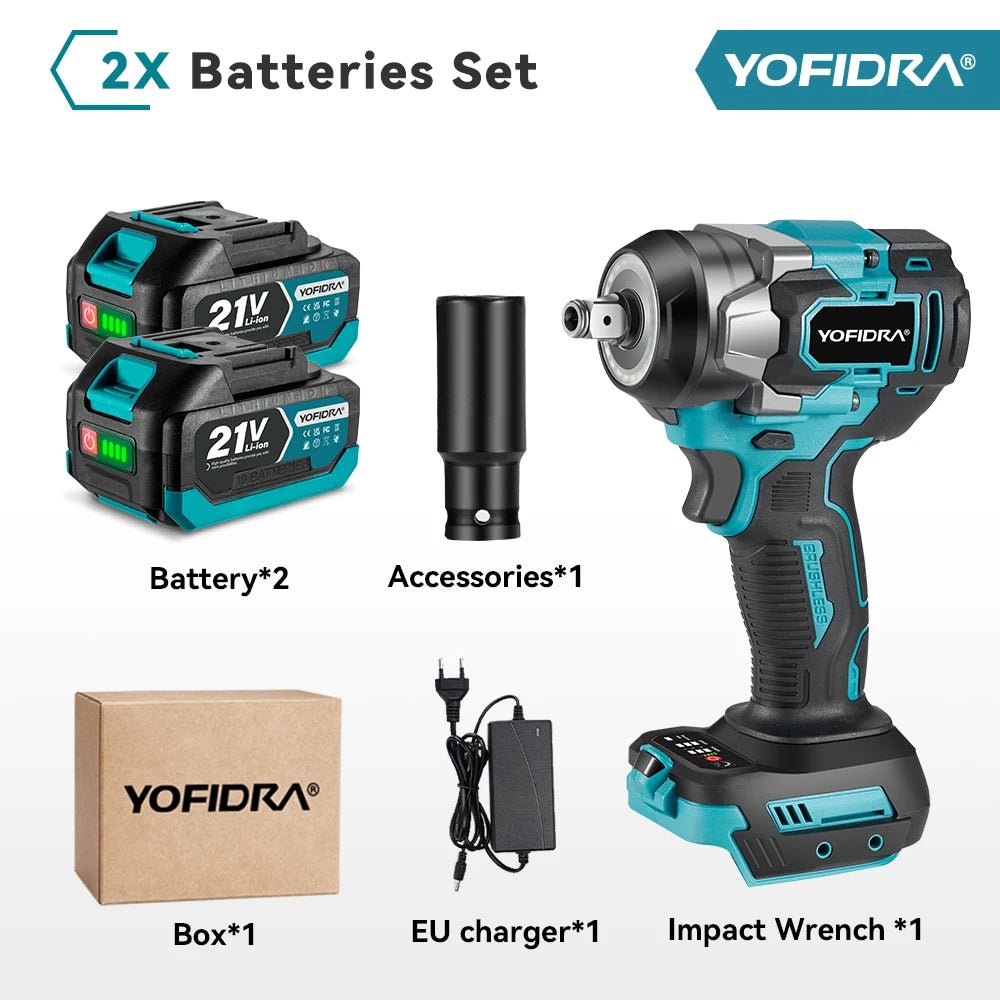 Yofidar com chave de impacto elétrica sem escova, 1200n.m, 5 engrenagens, 1/2 '', chave de fenda, ferramenta elétrica de reparo de carro para makita, pino de bateria de 18v