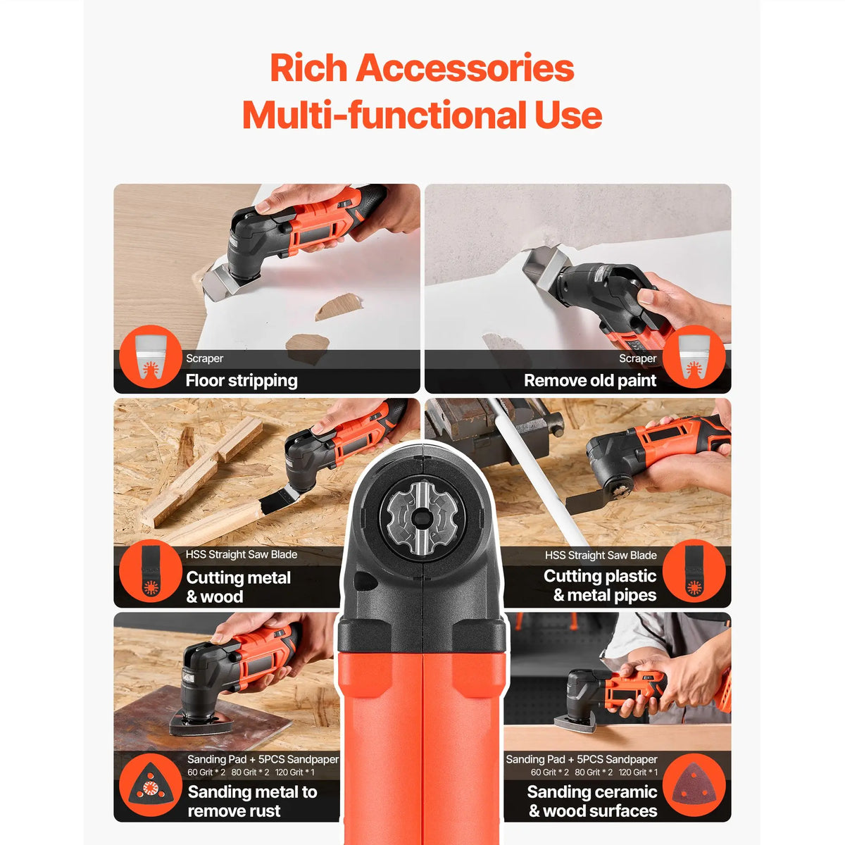 20V Cordless Oscillating Tool Multitool with 6 Variable Speeds 8500-17000 OPM 3.2 Degree Angle Battery Powered