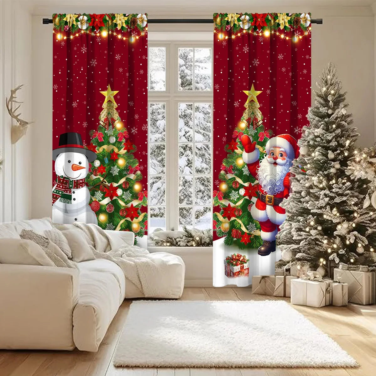 1/2 peças de cortina de Natal, decoração de Feliz Natal para casa, cortina de Natal 2025, enfeites de janela, presente de Natal 2026.