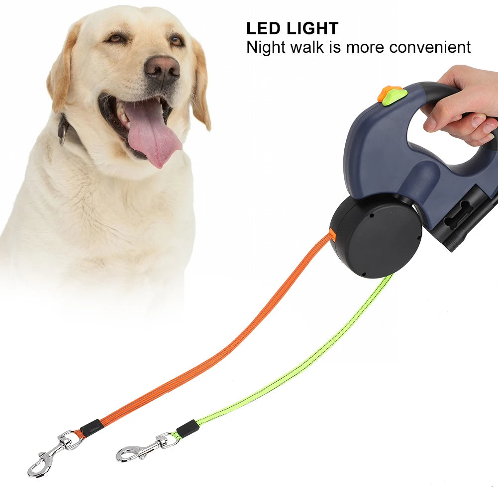 Produto para animais de estimação andando automático extensível flexível cão gato tração corda dupla cabeça mão segurando com luz led