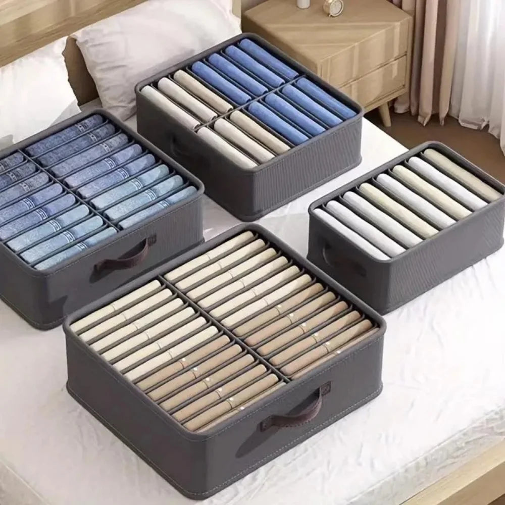 Organizador de Armário com 14/16/24 Compartimentos, Caixa de Armazenamento Reforçada para Calças, Organizadores de Armário para Camisas, Organizador de Gavetas Dobrável