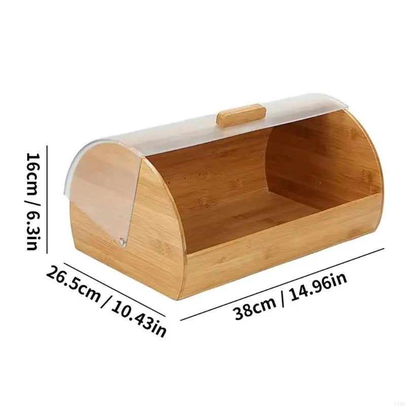 Caixa organizadora pão bambu natural com tampa transparente para frescor e fácil visualização, perfeita para armazenamento