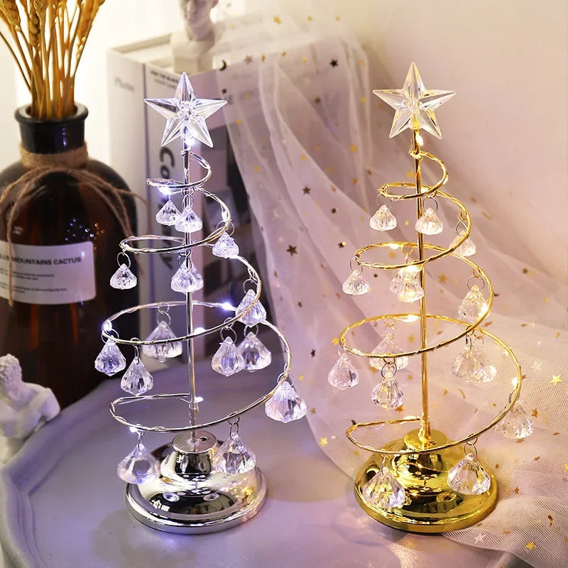 Galvanizado Árvore De Ferro LED Luzes Noturnas, Cristal Luminoso, Decoração De Mesa, Presentes De Natal