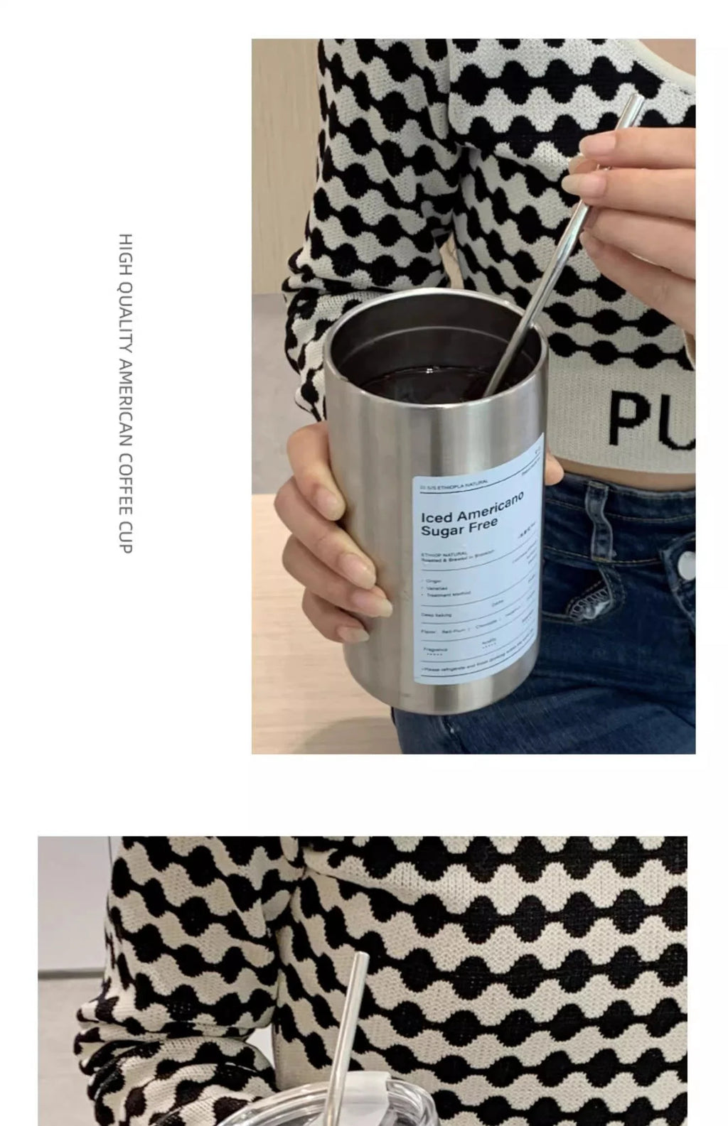 Copo Térmico de Aço Inoxidável 304 de 600ML com Canudo, Copo Reutilizável de Dupla Camada para Café Americano Gelado e Água Fria, Portátil