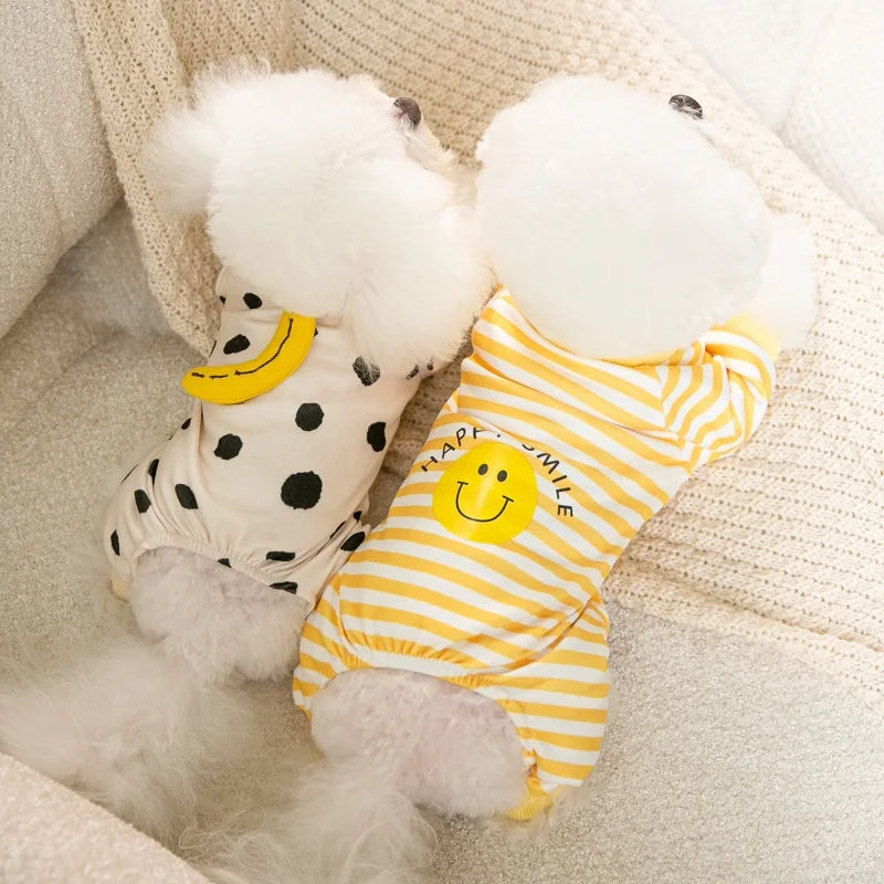 Roupas para cães de estimação listrado sorriso impressão macacões chihuahua doce pijamas filhote de cachorro gato quente pijamas outono traje para animais de estimação poodle maltes