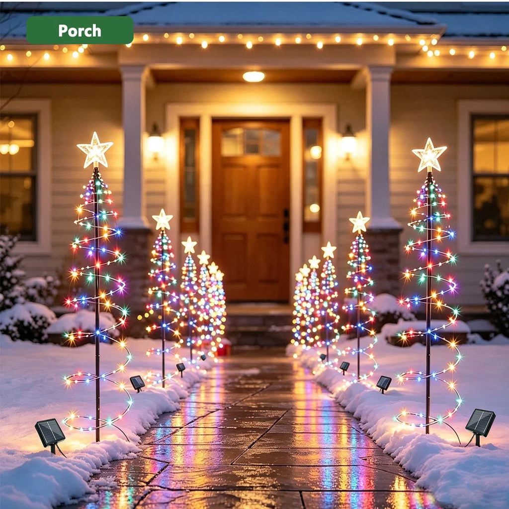 Luz solar para exterior, luminária de árvore de Natal, guirlanda de fadas LED em forma de estrela, RGB, com efeito de luz intermitente, à prova d'água, para jardim, pátio, relvado, quintal, decoração de festas.
