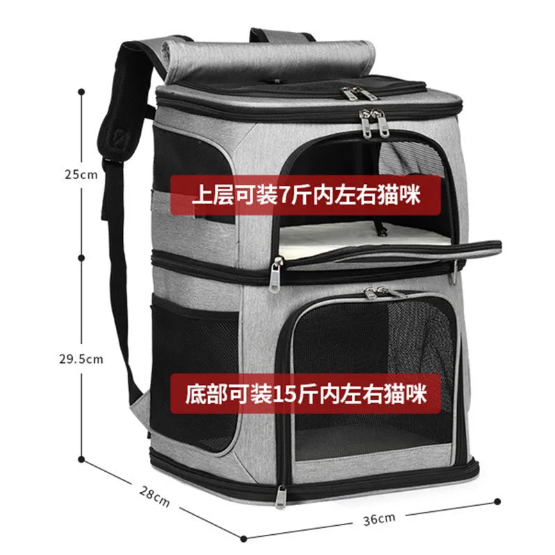 Suprimentos para Animais de Estimação, Bolsa para Animais de Grande Capacidade, Dupla Camada, Fácil de Transportar, Mochila para Dois Gatos, Bolsa Dobrável de Tecido Oxford para Cães