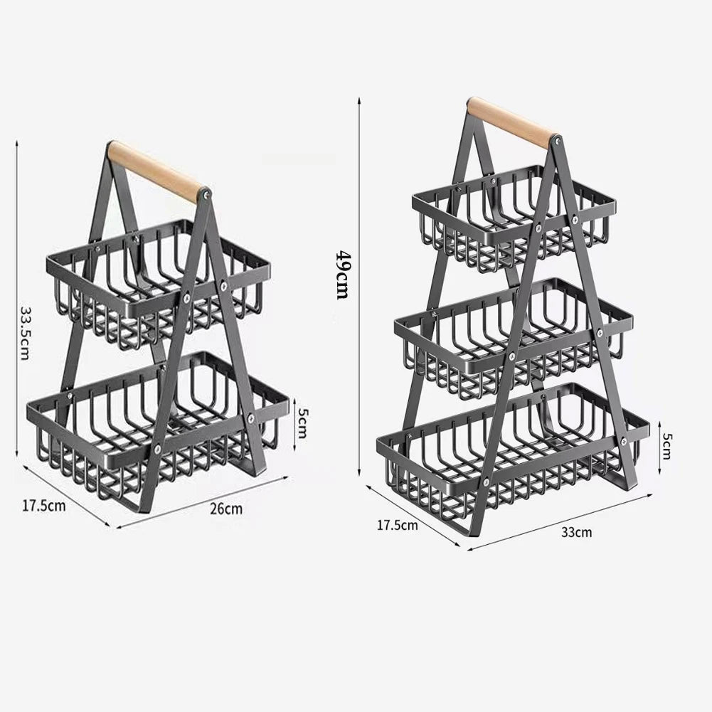 Cesta de armazenamento multifuncional de camada dupla de ferro, prateleira de mesa, mesa de armazenamento de lanche e frutas, com duas camadas de armazenamento na parte superior