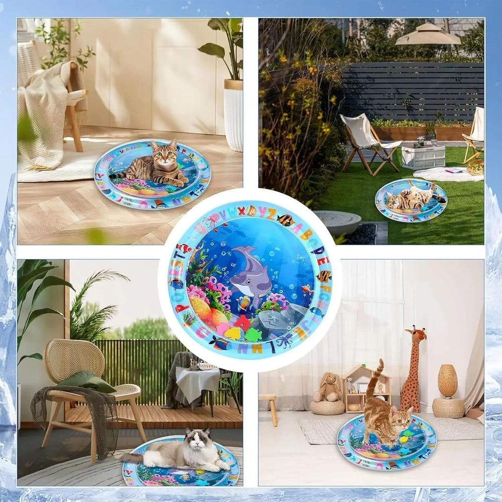 Tapete de jogo sensorial de água para animais de estimação, para gatos e cães, almofada de resfriamento espessada, brinquedo interativo para animais de estimação, verão, atividade interna