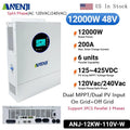 Inversor Solar Híbrido ANENJI de Fase Dividida 12KW 48V com 2 MPPT, AC 120VAC 240VAC, Onda Senoidal Pura, Off Grid, Carregador Solar MPPT 200A, Entrada Dupla PV 500VDC