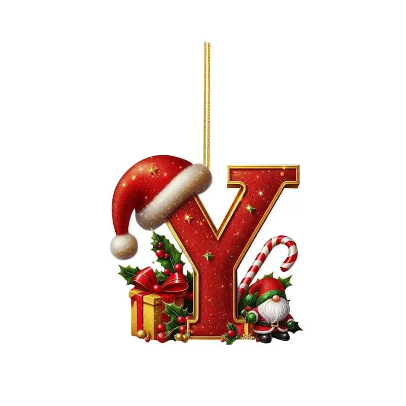 Enfeite de Natal com 26 letras, pingente plano para pendurar, ornamento personalizado, decoração festiva para árvore de Natal, presente para festas de fim de ano.