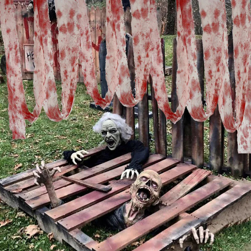 Pano De Bandagem De Sangue Para Decoração De Halloween, Gaze Sangrenta De Terror, Assustadora Artificial, Fita De Advertência, Decoração Da Casa Assombrada