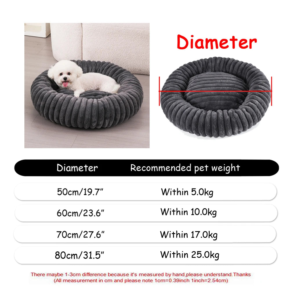 Cama redonda para animais de estimação, 40-90cm, 6 tamanhos, cama grande para cães, super macia, casa de pelúcia para cães médios, inverno, quente, dormir