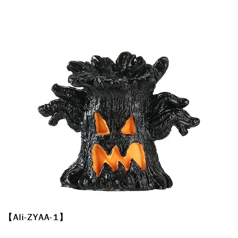 【A】Decoração de Árvore Assustadora Iluminada para Halloween com Luz LED Quente, Construção em Resina para Festa de Halloween, Decoração de Mesa e Casa Assombrada