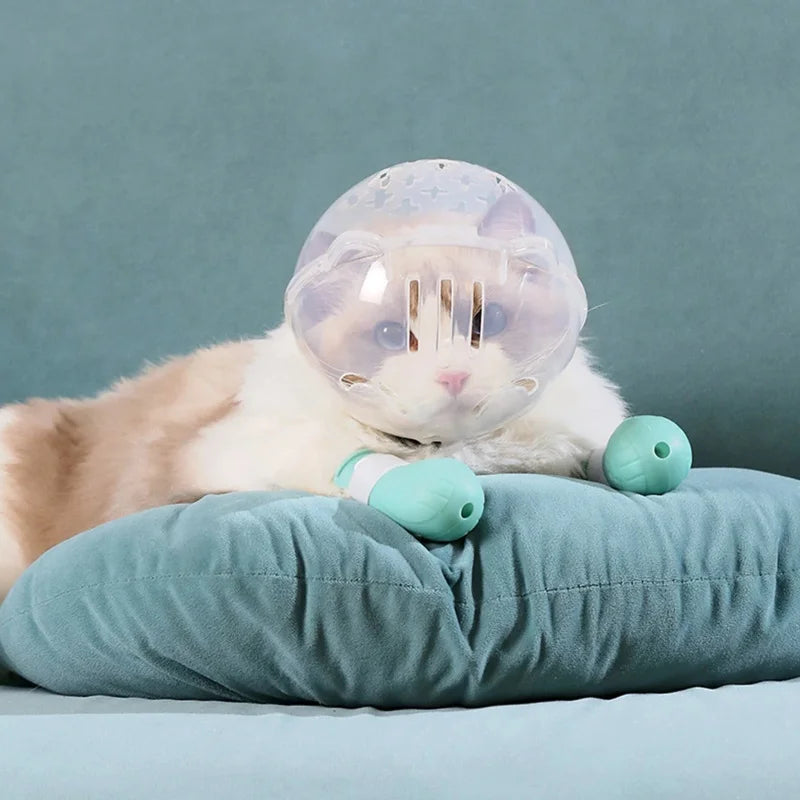 1 Conjunto de Capuz Protetor para Gatos, Acessório de Higiene para Animais de Estimação, Anti-Mordida, Anti-Lambida, Respirável, com 4 Protetores de Patas de Silicone