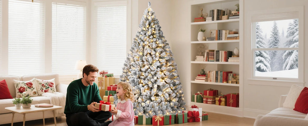 Árvore de Natal artificial com iluminação pré-instalada, em formato de cedro, com base estável, para decoração de interiores
