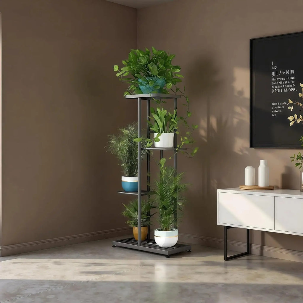 Suporte de Metal para Plantas de 4 Níveis para Uso Interno e Externo, Prateleira de Canto para Jardim, Varanda, Sala de Estar e Pátio