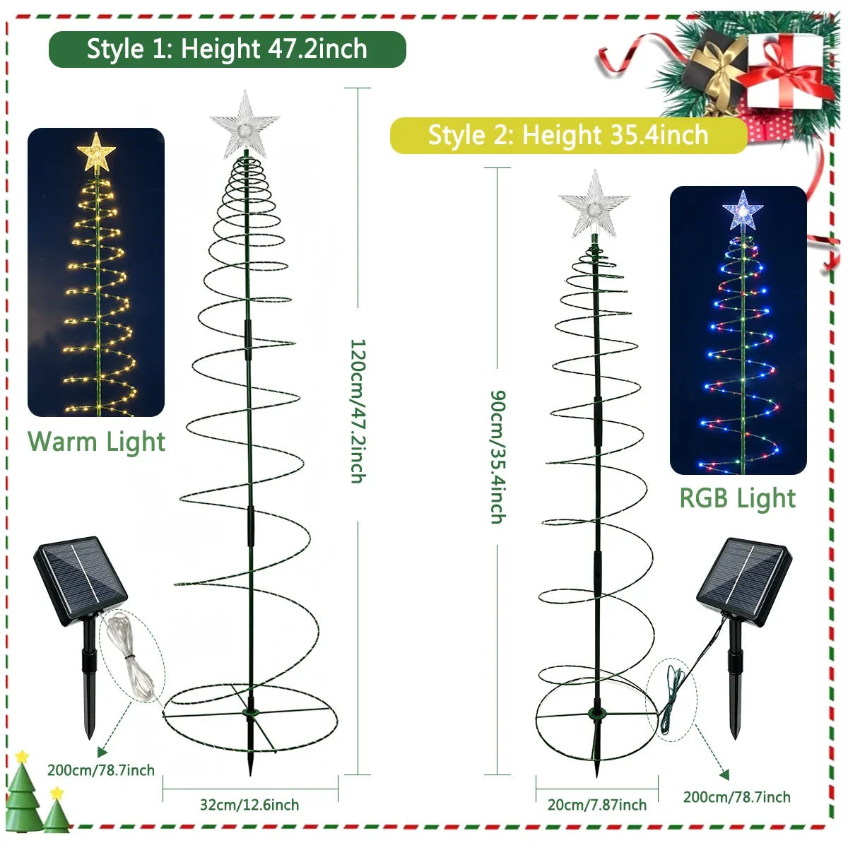 Luz solar para exterior, luminária de árvore de Natal, guirlanda de fadas LED em forma de estrela, RGB, com efeito de luz intermitente, à prova d'água, para jardim, pátio, relvado, quintal, decoração de festas.