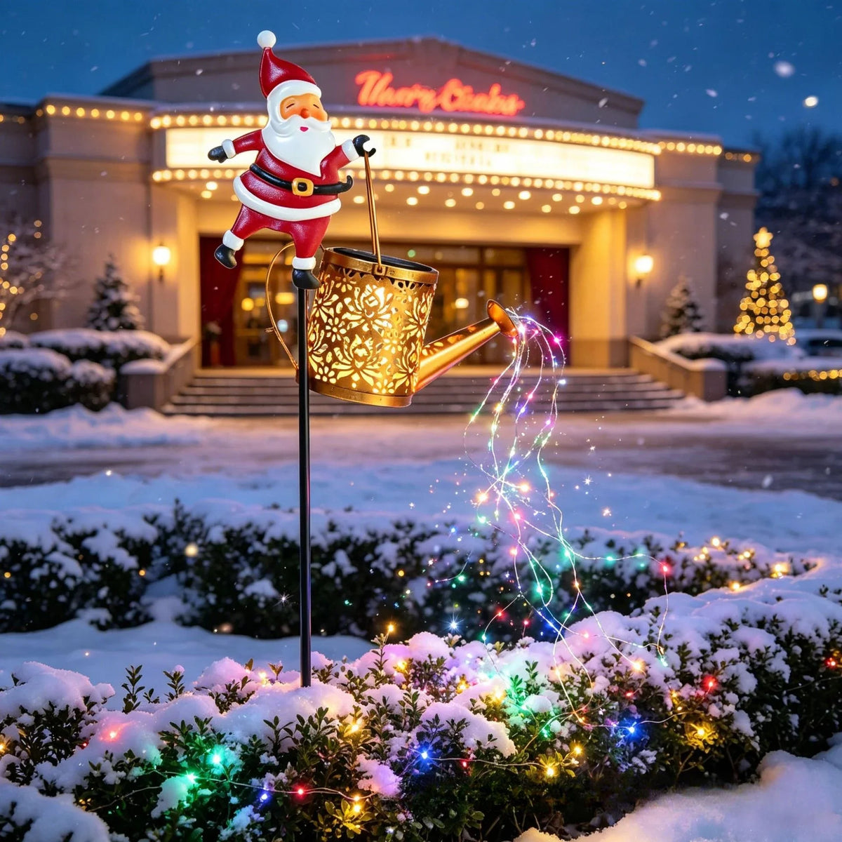 Lanterna Solar de Natal com Papai Noel para Jardim, Regador de Metal à Prova d'Água para Decoração de Quintal e Pátio