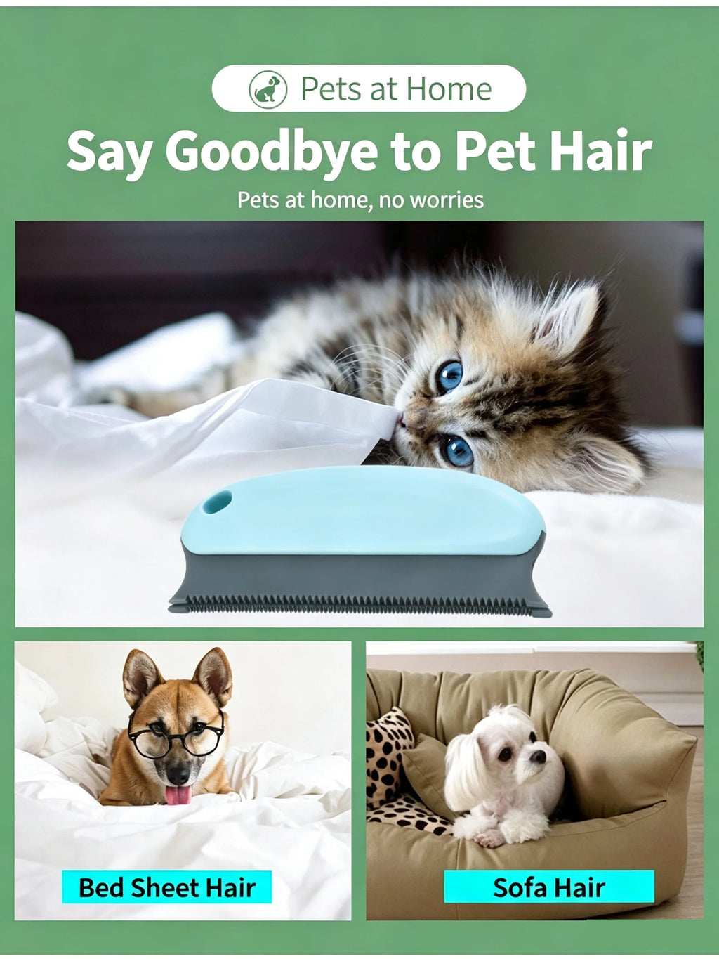 Escova portátil removedora de pelos de animais, ferramenta reutilizável para remover pelos de cães e gatos, limpador de pelos para sofá, roupas, carpete, assento de carro e cama de animais.