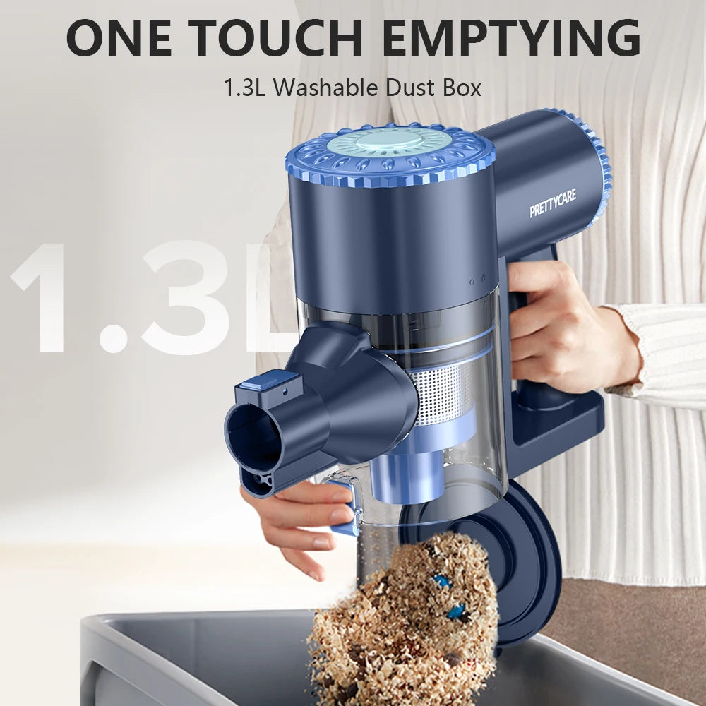 Aspirador de Pó Sem Fio PrettyCare W400 com Sucção de 25KPA, Aspirador Portátil Poderoso com 40 Minutos de Tempo de Funcionamento e Conjunto de 3 Escovas